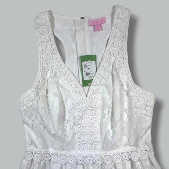 Lilly Pulitzer Dresses & Skirts - Lilly Pulitzer Litzia Dress Womens Size 8 White Mocean Lace Racerback V-Neck New